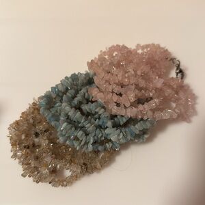 Set of 3 Bracelets Rose Quartz Aquamarine Citrine Multi Strand